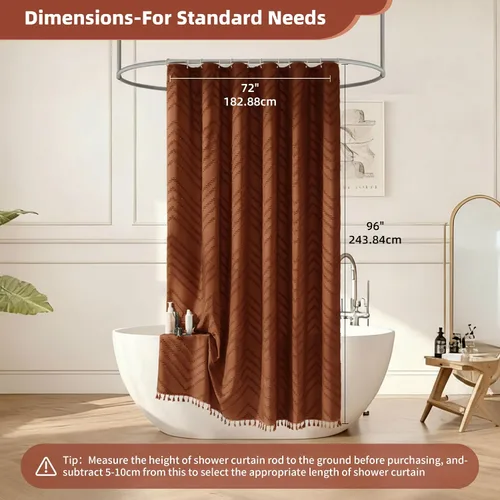 Vista 72 de Cortina de ducha Siiluminisoy de 36x72 beige, cortina de ducha de tela de tamaño pequeño, cortinas de ducha de tela con tufting, diseño chevron a