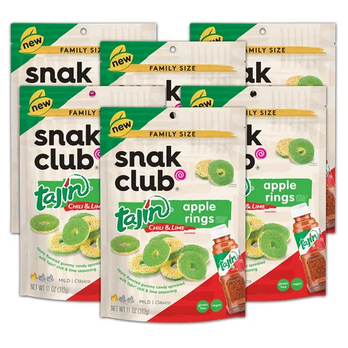 Vista 18 de Snak Club Tajin Anillos de Manzana, Bocadillos Gomosos Dulces y Sabrosos, Tamaño de Aperitivo de 2.5oz, 12