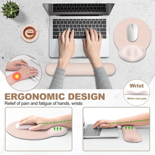 Vista 3 de AIMSA Alfombrilla de mouse con soporte para reposamuñecas, juego de reposamuñecas para teclado, alfombrilla ergonómica de espuma viscoelástica