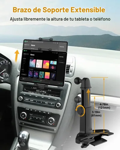 Vista 2 de Soporte para tablet con ranura para CD de automóvil con brazo ajustable, rotación universal de 360° para camión, reproductor de CD y tableta