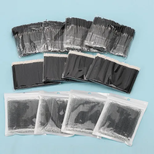 Vista 7 de Kit de suministros de extensión de pestañas de 1500 piezas, 500 varitas de rímel, 500 cepillos de labios, 500 micro hisopos negros, cepillos