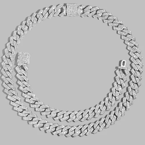 Vista 5 de Miami - Cadena de eslabones cubanos para hombre, 0.555 pulgadas (0.551 in) de diamante, cadena de eslabones cubanos, collar, pulsera, joyería de hip