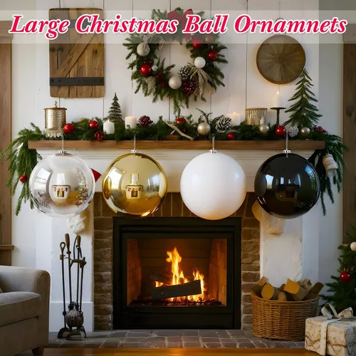 Vista 4 de Zubebe 4 unidades de esferas de adornos de Navidad extra grandes de 8" (200 mm) de plástico de grado comercial gigantes sobredimensionadas