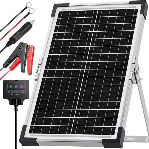 Vista 15 de Mantenedor de batería solar de 7.5 W y cargador de goteo, panel impermeable de 12 V con controlador inteligente IP68, protección contra sobrecarga