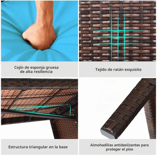 Vista 6 de RELAX4LIFE Juego de muebles de patio de 3 piezas, juego de sofá seccional de mimbre para exteriores con cojín lavable, mesa de centro de vidrio