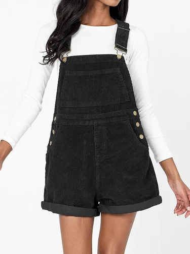 Vista 2 de Pantalones cortos de mezclilla con tirantes para mujer, overoles con bolsillo frontal, overol corto casual