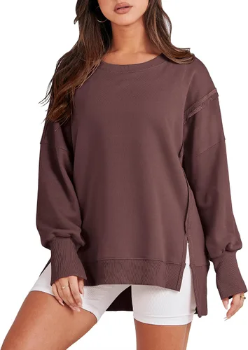Vista 23 de ANRABESS Sudaderas de gran tamaño para mujer, con cuello redondo, manga larga, casuales y holgadas, con aberturas, ropa de otoño 2025
