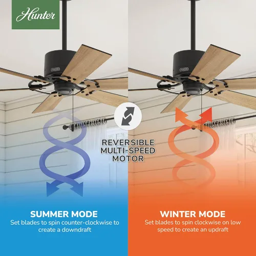 Vista 7 de Hunter 52 pulgadas Ventilador de techo para interiores sin luz - Ventilador de techo negro sin luz, 6 aspas, montaje estándar, para dormitorio, sala