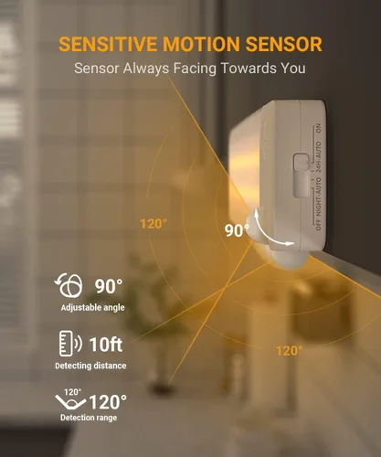 Vista 4 de Lyridz Luces recargables para debajo del gabinete con sensor de movimiento ajustable de 90 grados, luces LED inalámbricas de armario de 1500 mAh