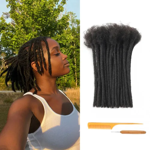 Vista 8 de Extensiones de Rastas de Cabello Humano 0.4cm de Grosor 4 Pulgadas 20 Hebras 100% Cabello Humano Real para Hombres/Mujeres/Niños Completamente