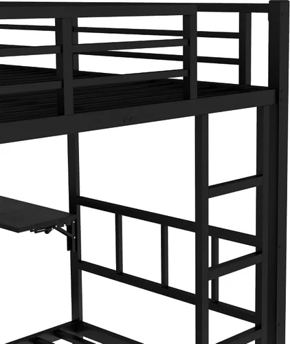 Vista 7 de Full Over Twin Bunk Bed with Trundle and Ladders, Metal Bunk Bed Frame with Built-in Foldable Desk & Wardrobe, Space-Saving Beds for Kids Teens