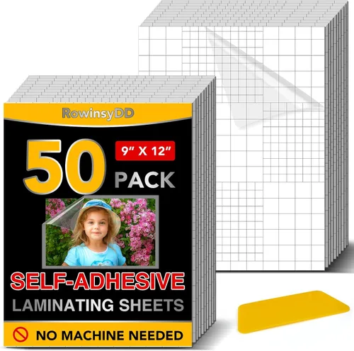 Vista 8 de RowinsyDD 25 paquete de hojas de laminación autoadhesivas, 9 x 12 pulgadas, hojas de lámina adhesiva transparente impermeable para documentos