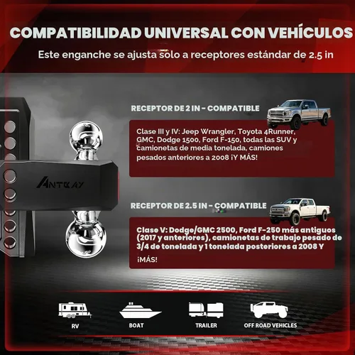 Vista 8 de Enganche de remolque ajustable, se adapta a receptor de 2.5 pulgadas, caída y elevación de 7 pulgadas Negro