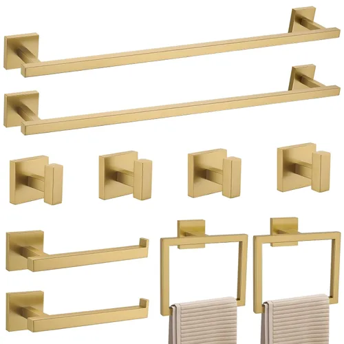 Vista 11 de YACVCL Juego de Barra de Toallas, Juego de 5 Piezas de Accesorios de Baño Negro y Dorado, Juego de Accesorios de Baño Negro y Dorado, Soporte