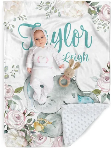 Vista 11 de Manta de bebé personalizada, manta de felpa suave con respaldo de puntos de doble capa para niños y niñas, nombre personalizado con diseño de animal
