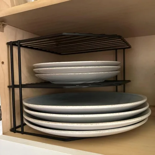 Vista 5 de Frcctre Estante de esquina de cocina de 3 niveles, organizador de armario y mostrador de cocina, 9 x 9 x 7.5 pulgadas, alambre de metal, organizador