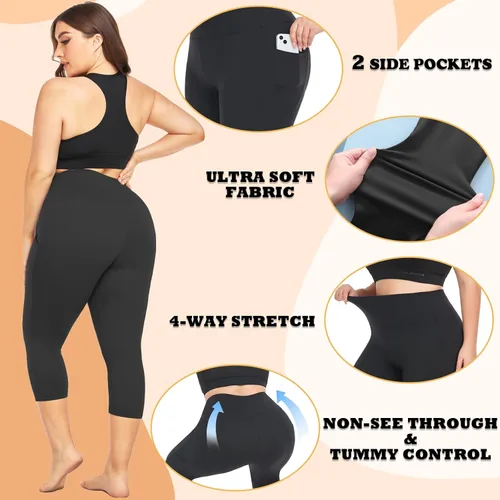 Vista 6 de NEW YOUNG Paquete de 3 leggings de talla grande con bolsillos para mujer, cintura alta, control de abdomen, pantalones de yoga para entrenamiento