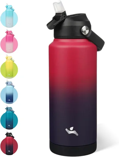 Vista 49 de Konokyo - Botella de agua deportiva aislada de acero inoxidable de 18 onzas con tapa con popote Black; BPA-free, leak-proof sports bottle with