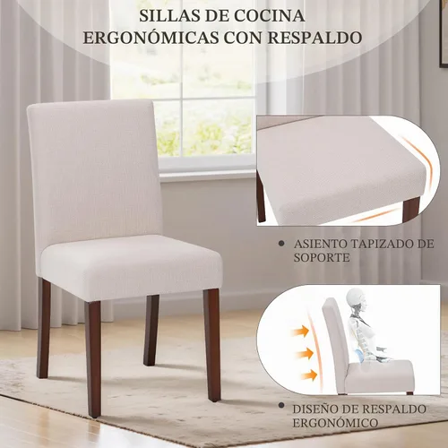 Vista 6 de MALOL Juego de 2 sillas de comedor tapizadas, sillas de comedor de tela, modernas sillas de comedor de madera, sillas auxiliares de cocina, silla