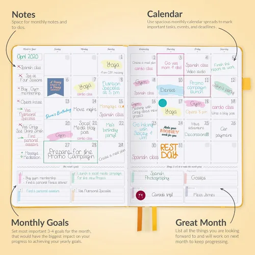 Vista 4 de GoGirl Planner Pro: Agenda semanal y organizador con diseño horizontal + páginas de seguimiento de presupuestos y gastos, diario de objetivos, sin