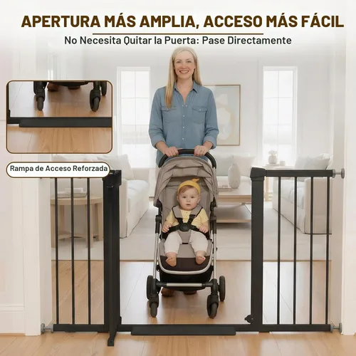 Vista 4 de Mumeasy Puerta de bebé extra ancha de 29.7 a 51 pulgadas para escaleras, puerta para perros de interior extra larga para puertas, puerta para niños