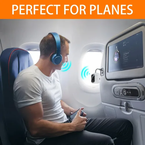 Vista 2 de Adaptador Bluetooth 5.3 para avión, compatible con 2 auriculares inalámbricos duales, aptX Adaptive 0.138 in AUX Jack Transmisor de audio