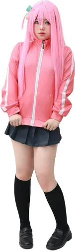 Vista 3 de C-ZOFEK Gotou Cosplay Costume Pink Coat Skirt Headdress and Socks Set