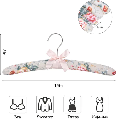 Vista 2 de NEOVIVA Perchas acolchadas para ropa de mujer, perchas acolchadas con estampado floral para mujer, sin ganchos de hombro para adultos, perchas