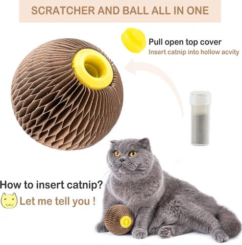 Vista 4 de AREIIA Bola de Hierba Gatera para Gatos Bola Rellenable con Rascador Fiebre Felina Juguetes para Reducir la Obesidad y la Soledad CSB01BR