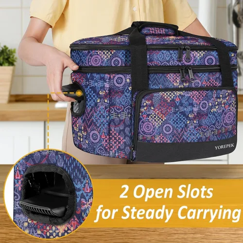 Vista 5 de YOREPEK Transportador de olla de cocción lenta de 2 capas, compatible con Crock-Pot de 6, 7, 8 cuartos de galón, bolsa de viaje grande aislada
