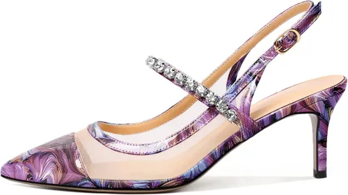 Vista 2 de AUMOTED Zapatos de tacón alto con puntera puntiaguda para mujer, tacón alto, tacón alto, patente de tacón de aguja, diamantes de imitación, correa