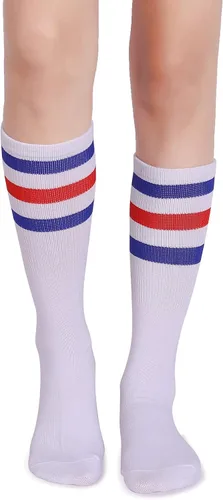 Vista 4 de Pareberry calcetines clásicos de algodón suave hasta la pantorrilla, estilo retro, blancos