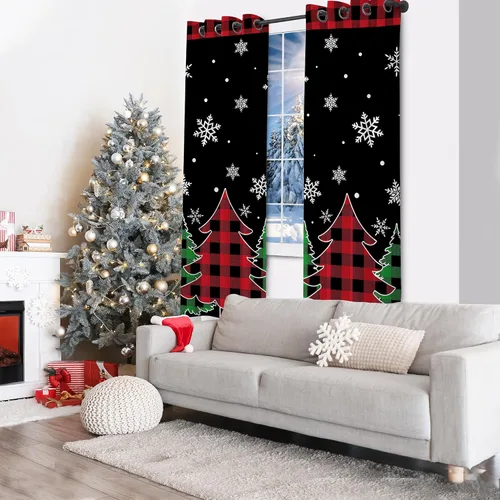 Vista 5 de Cortinas de Navidad de Hexagram para sala de estar, cortinas de árbol de Navidad de 63 pulgadas de largo para sala de estar juego de 2 paneles Negro