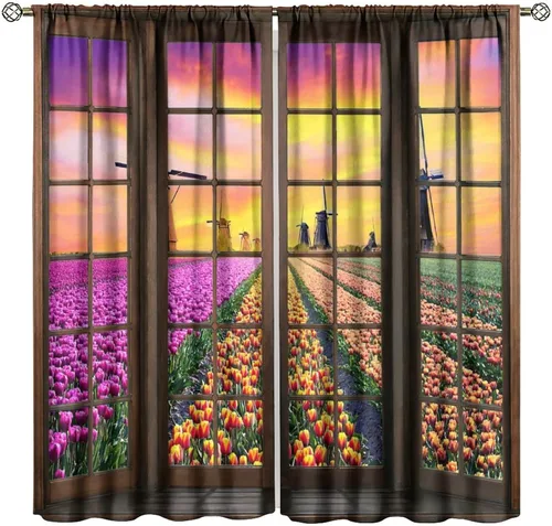 Vista 18 de Cortinas con Vista Natural, Estampado de Patrón de Río y Bosque Hermoso para Ventana, Cortinas Oscuras Aisladas para Dormitorio o Sala de 2 Paneles
