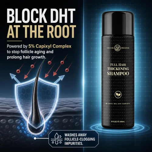 Vista 2 de Champú para engrosar el cabello para hombres – 5% complejo capixilo DHT bloqueador para pérdida de cabello y adelgazamiento del cabello Sin