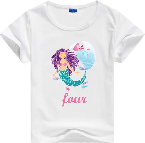 Vista 6 de Vestido de tutú de lavanda para niñas con camiseta de cumpleaños de sirena y diadema, 3-8 años