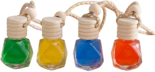 Vista 6 de 4 botellas de perfume de vidrio colgantes de 0.3 fl oz recargables para automóvil, con forma de diamante, botella difusora colgante, botella