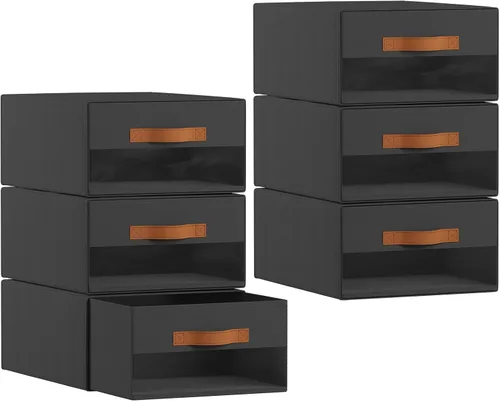 Vista 8 de Homsorout Contenedores Grandes de Almacenamiento para Armario - Paquete de 6 Cajas de Tela Apilables Extraíbles con Ventana Transparente, Contenedor