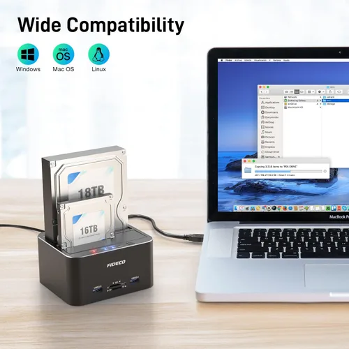 Vista 6 de FIDECO Estación de acoplamiento para disco duro, USB 3.0 Estaciones de acoplamiento de disco duro de aluminio 2.5"/3.5" SATA HDD SSD, lector