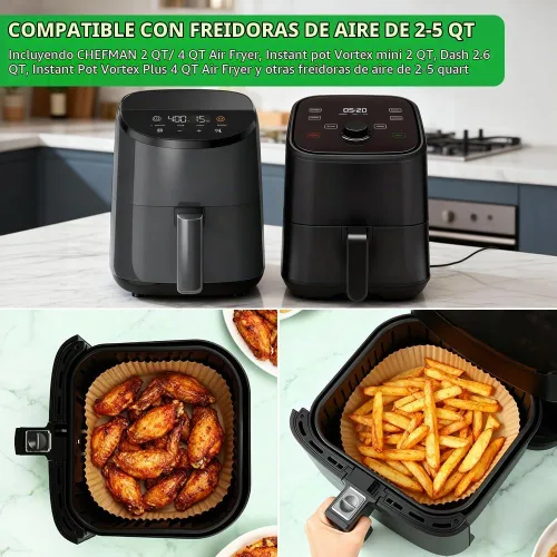 Vista 3 de BYKITCHEN 300 PCS forros desechables pequeños para freidora de aire de 2 a 5 QT, forros redondos de papel pergamino para freidora de aire