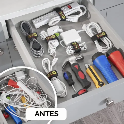 Vista 2 de Correas superelásticas Wrap-It Storage de 6 pulgadas (paquete de 12) – Correas elásticas de velcro – Organizador de cables de extensión, correa