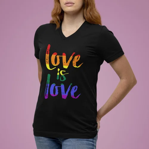 Vista 3 de Love is Love - Camiseta con cuello en V para mujer, diseño de orgullo gay Negro