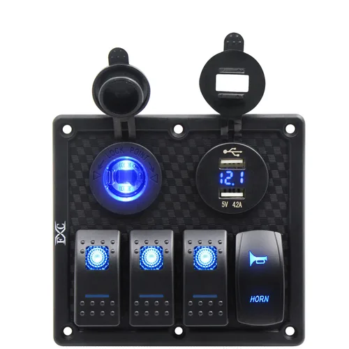Vista 8 de FXC Panel de interruptor basculante de barco marino impermeable de 4 cuadrillas con doble ranura USB