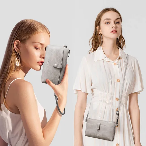 Vista 2 de OPAGE Bolso cruzado para mujer, de cuero suave, bolso cruzado de hombro, ligero, triple cremallera, bolso para teléfono celular