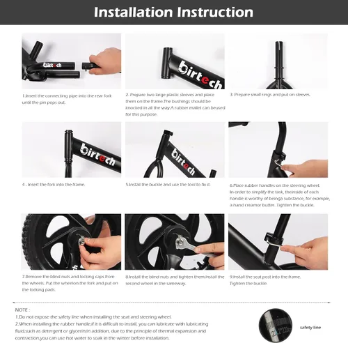 Vista 7 de Birtech Bicicleta de equilibrio para niños de 2, 3, 4, 5 años, bicicleta de equilibrio para niños de 12 pulgadas, juguetes para interiores y Negro