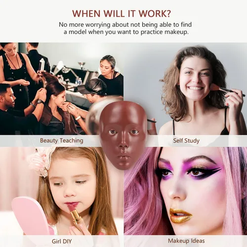 Vista 4 de Cara de práctica de maquillaje de silicona, maniquí 5D para sombra de ojos de pestañas Odorless Soft Silicone, Reusable 5000+ Times, Easy Clean