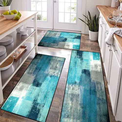 Vista 61 de TOMWISH Juego de 2 alfombras negras para pasillo de cocina, dorado y blanco, antideslizante, acolchado, comodidad vintage, 17 x 48 pulgadas + 17 x