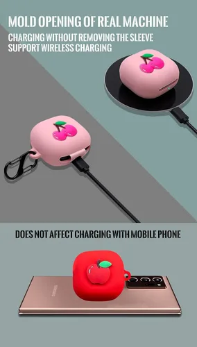 Vista 7 de Funda de silicona 3D con audífonos de frutas compatible con Samsung Galaxy Buds Live (2020), con bonitos accesorios para niños, adolescentes, niñas