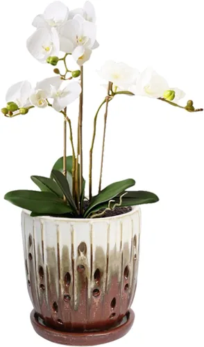 Vista 9 de Maceta de cerámica para orquídeas de 6 pulgadas con agujeros y Azul degradado