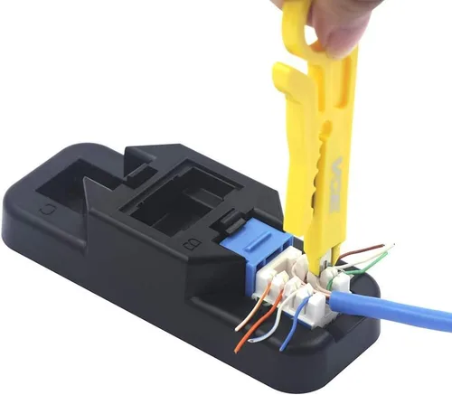 Vista 7 de VCE Paquete de 25 insertos de conector Keystone de 90 grados Cat6 RJ45 con soporte combinado Keystone Punch Down y mini cortador de cables